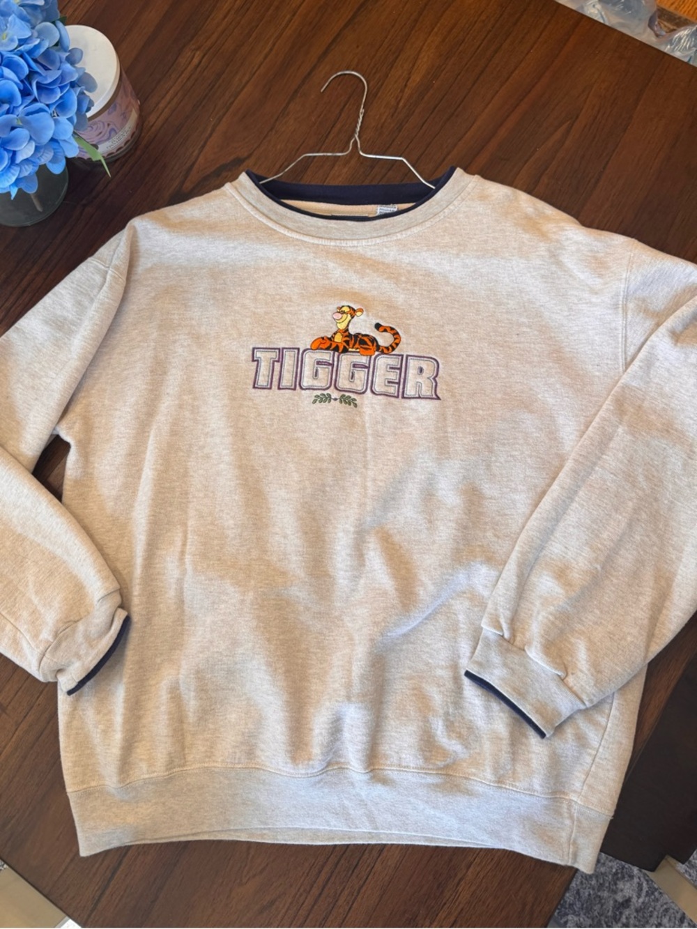 Disney Vintage Light Gray Tigger Spell Out Embroidered Crewneck Sweatshirt